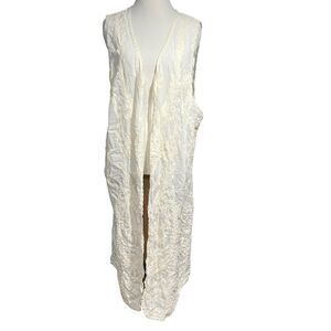 ORIGAMI Embroidered Kimono Vest Cardigan Ivory Boho Floral SM–XL Cotton Artsy